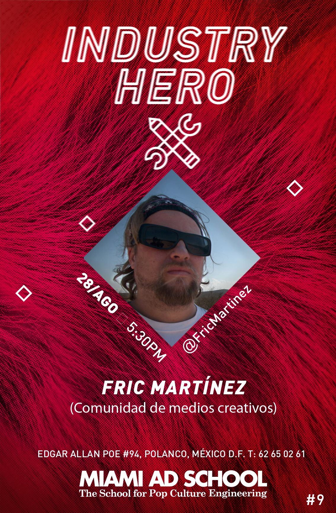 Industry Hero: evidencia de conferencia de Carlos Matiella / Fric Martínez en Miami Ad School, Sin fecha visible.