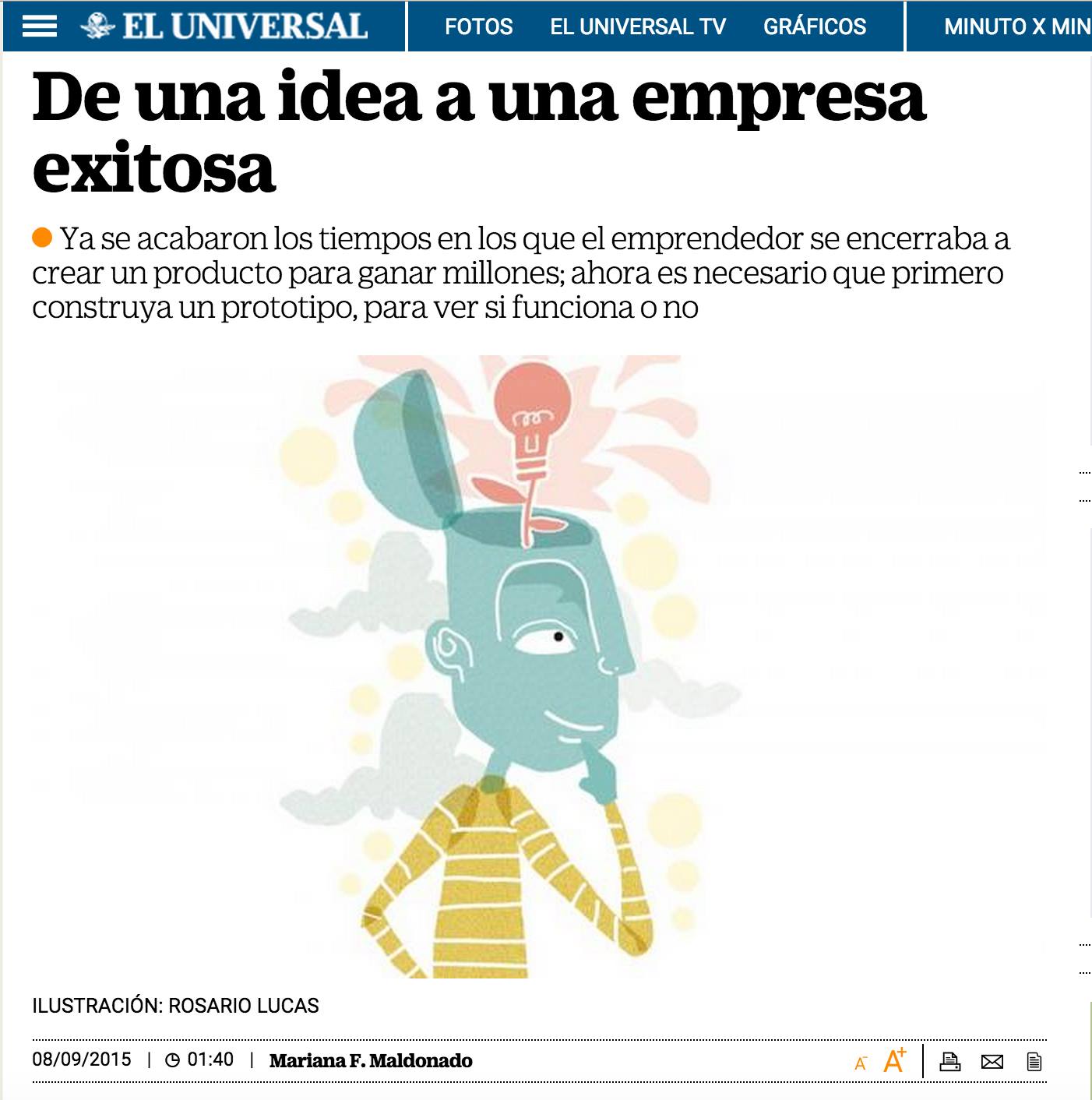 De una idea a una empresa exitosa: evidencia de prensa nacional de Carlos Matiella / Fric Martínez en El Universal, 2015.
