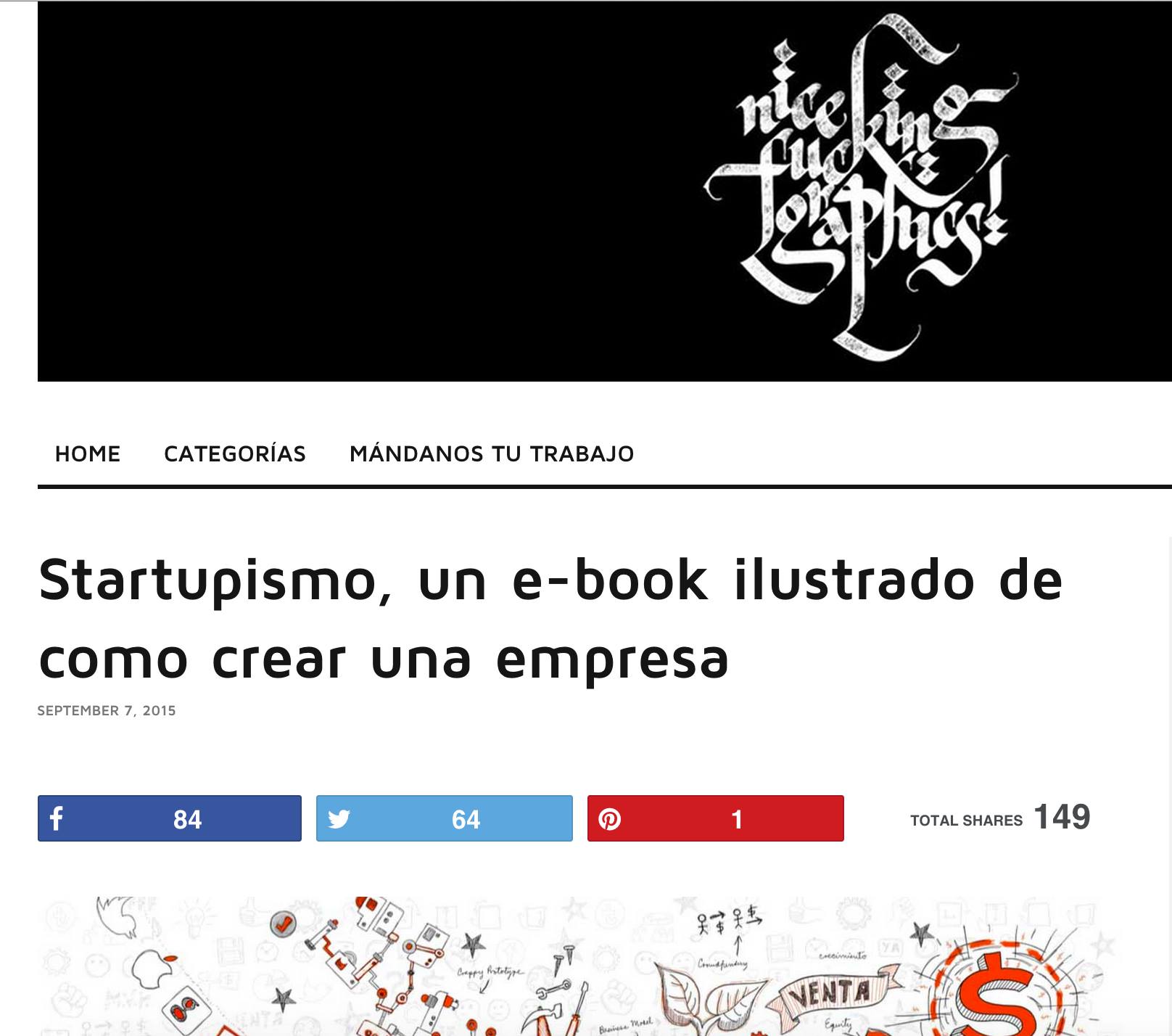 Startupismo, un e-book ilustrado: evidencia de prensa digital de Carlos Matiella / Fric Martínez en Nice Fucking Graphics, 2015.