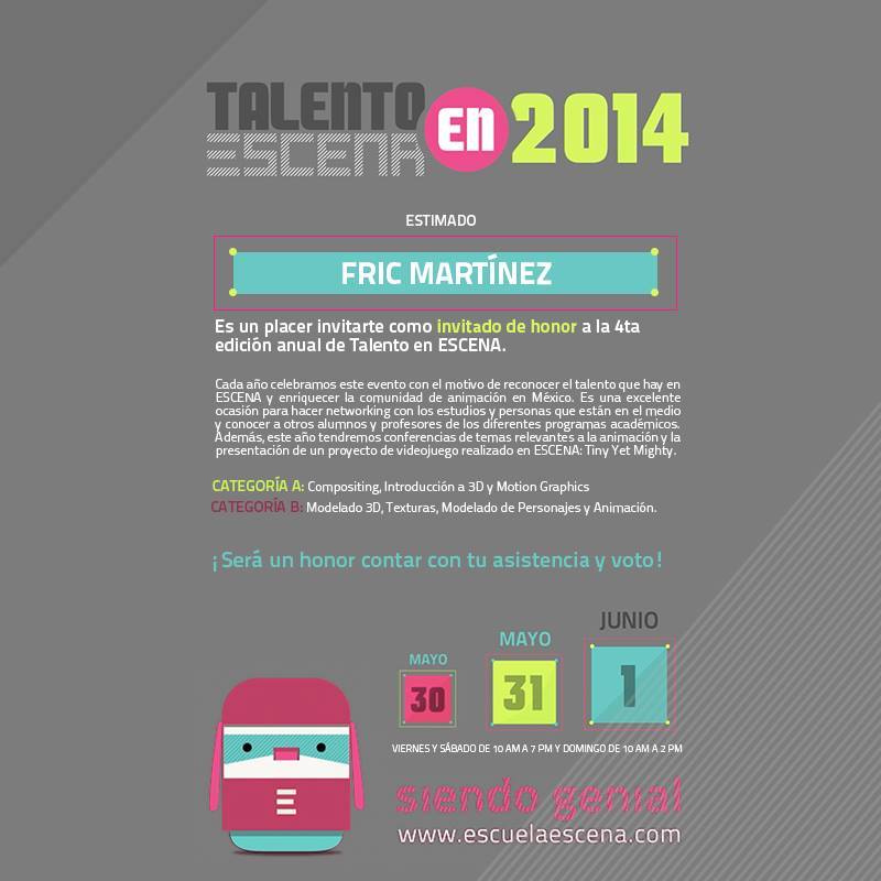 Talento en Escena: evidencia de invitado de honor de Carlos Matiella / Fric Martínez en Talento en Escena, 2014.